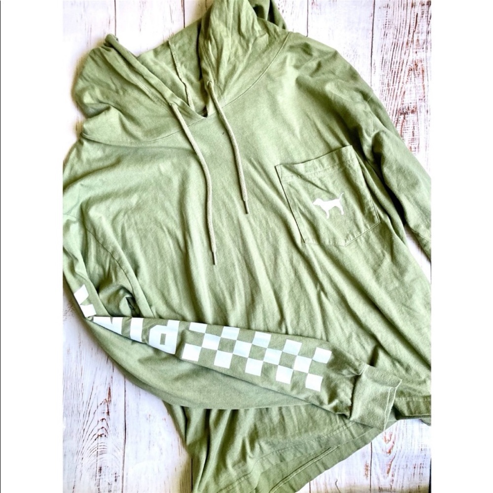 PINK VICTORIA SECRET CAMPUS PULLOVER HOODED LONG SLEEVE SHIRT